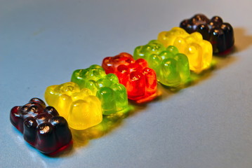 Multicolored jelly bears. Delicious jelly bears. Macro photo.
