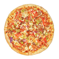 Pizza top view isolated