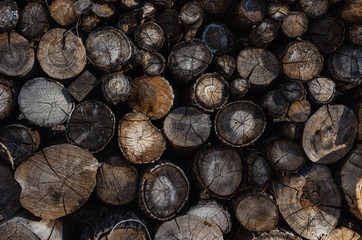 Background of stacked logs,logs.Ecological method of heating.