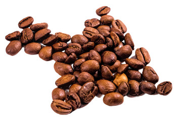 Isolated arrow made with coffee beans.