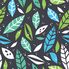 Forest leaf hand drawn colorful seamless pattern