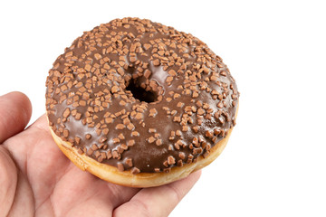 Donut With Chocolate Topping Cream In The Hand