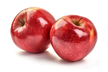 Shiny ripe apples, close-up, isolated on white background