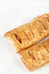 Puff Pastry With Hot Dog Isolated Above White Background