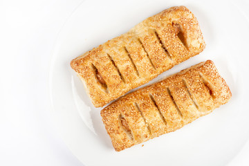 Puff Pastry With Hot Dog Isolated Above White Background