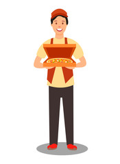 Pizza Courier Holding Order Vector Illustration