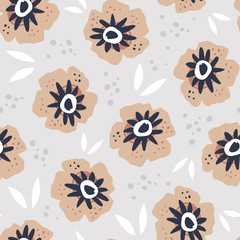 Poppies flat hand drawn seamless pattern