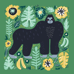 Gorilla flat hand drawn illustration © faveteart