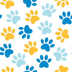 Fototapeta premium Paw print seamless. Vector illustration animal paw track pattern. backdrop with silhouettes of cat or dog footprint.
