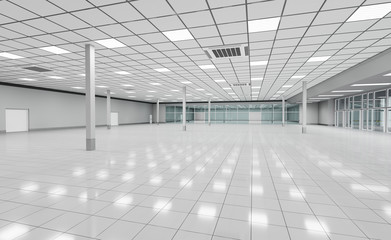 Interior empty supermarket. 3d illustrations