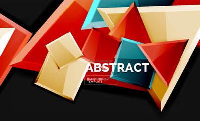 Glossy mosaic style geometric shapes - squares and triangles on black