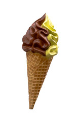 Chocolate ice cream / strawberry ice cream / vanilla ice cream scoop with cone on white background.