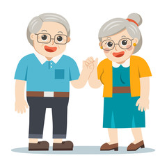 Grandpa and grandma standing together. Two old persons man and woman of retirees.