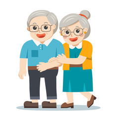 Obraz premium Grandpa and grandma standing together. Two old persons man and woman of retirees.