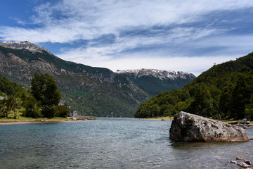 Scene view of Espolón lake, located near Futaleufú, Patagonia, Chile.