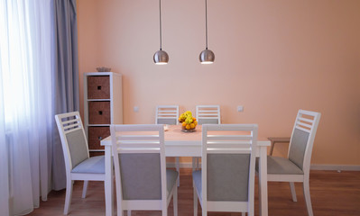 Interior. Kitchen modern, white, gray, beige color