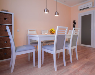 Interior. Kitchen modern, white, gray, beige color