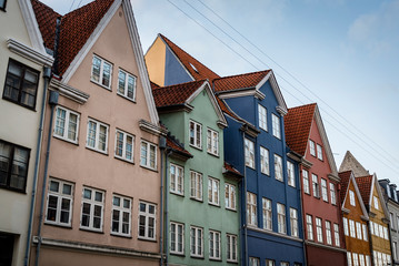 Fototapeta premium Colourful historical houses in Landemarket Street in the Old Town, Copenhagen, Denmark
