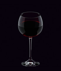 Glass of red wine on black. 3d render