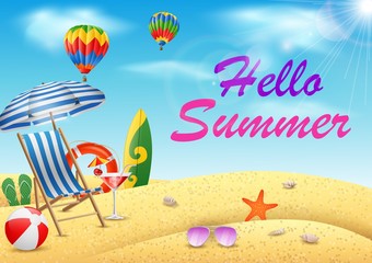 Hello summer with beauty blue sky background. vector illustration
