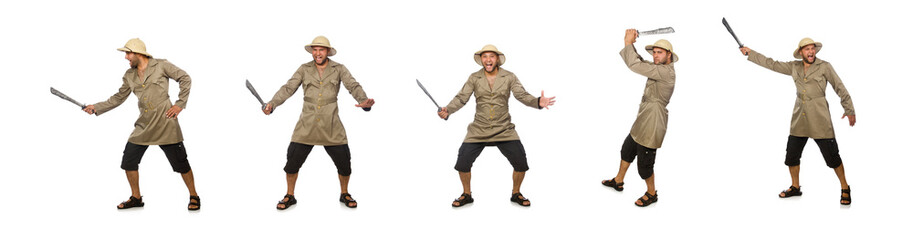 Man with knife isolated on white