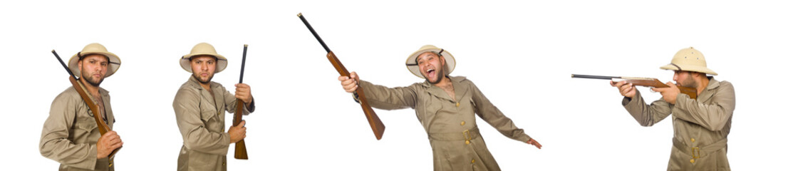 Safari hunter isolated on white