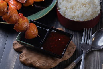 grilled chicken butt and sauce, Thai style