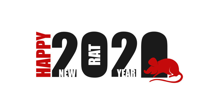 2020 Chinese New Year of Rat. Calendar poster year of mouse. Number zero stylized rat hole. Print t-shirt, greeting card, chinese new year flyer design