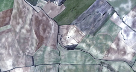 the blue hour,  abstract photography of the Spain, aerial view, representation of human labor...