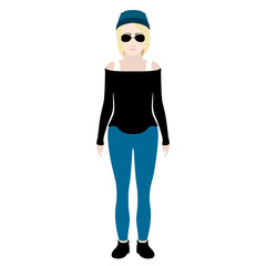 Isolated hipster girl with sunglasses and a winter hat. Vector illustration design