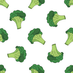 Broccoli colored isolated seamless pattern on white background.