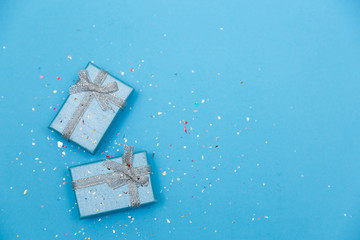 Pastel Blu minimal concept with beautifully wrapped presen