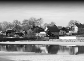 Cottages of Alexandrov city architecture background