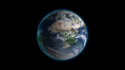 Realistic Earth Rotating on black Loop . Globe is centered in frame, with correct rotation in seamless loop.