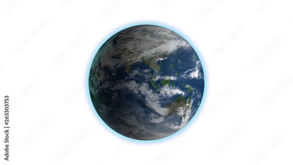 Wall mural realistic earth rotating on white loop . globe is centered in frame, with correct rotation in seamle