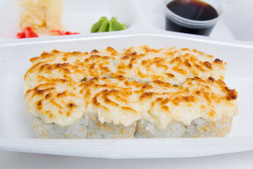 Japanese food. Sushi rolls set on white background