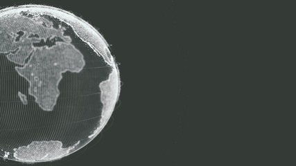 Earth rotating loop of rotating glowing dots stylised world globe with orbits with copy space old stylized