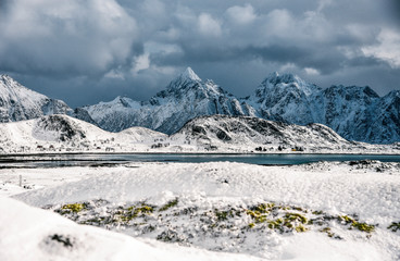 Winter Trekking Near Horn in Lofoten Archipelago in the Arctic Circle in Norway