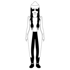 Isolated hipster girl with sunglasses and a winter hat. Vector illustration design
