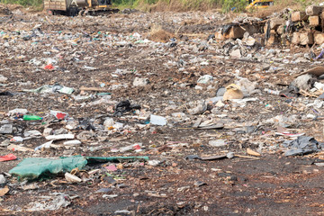 pile of garbage in construction site after destroy building