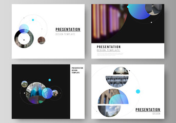 The minimalistic vector layout of the presentation slides design business templates. Simple design futuristic concept. Creative background with circles and round shapes that form planets and stars.