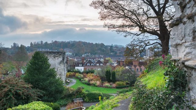 View from the top of the Guildford Castle, Time lapse, Guildford Surrey England UK