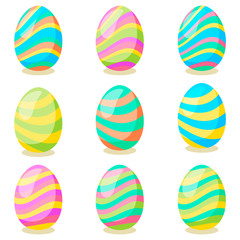 Happy Easter card. Set of cute Easter eggs with different texture on a white background. Spring holiday. Vector Illustration.Happy easter eggs
