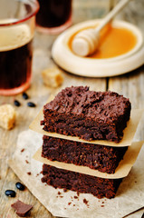 black bean brownies on a wood background