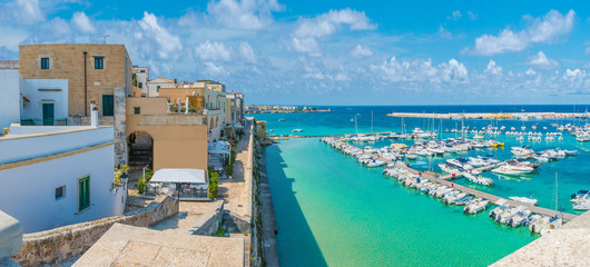Panoramic view of Otranto town and harbor, province of Lecce, Puglia (Apulia), Italy - obrazy, fototapety, plakaty