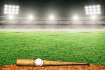 Baseball Bat and Ball on Field in Outdoor Stadium With Copy Space - 263313723