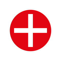 Medical cross in a red circle.
