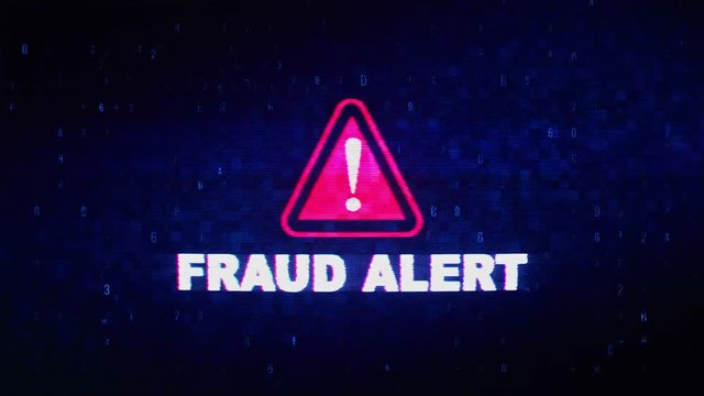 FRAUD ALERT Text Digital Noise Glitch Effect Tv Screen Background. Login and Password With System Error Security ,Hacking Alert , Cyber Crime Attack Computer Error Distortion Message .