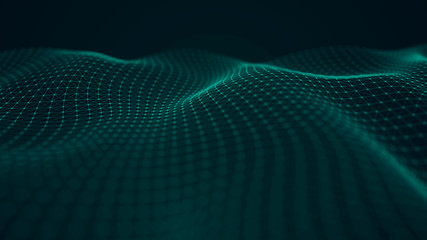 Wave 3d. Futuristic point wave. Abstract background with a dynamic wave. Data technology illustration.