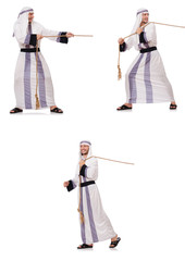 Arab man pulling rope in tug of war concept 